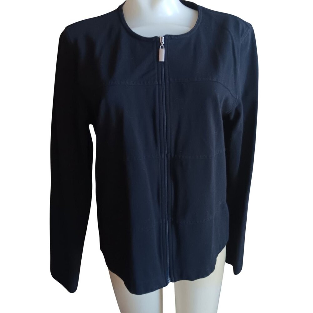 Liz Claiborne Black Full Zip Long Sleeve Jacket Top Womens M Cotton Blend